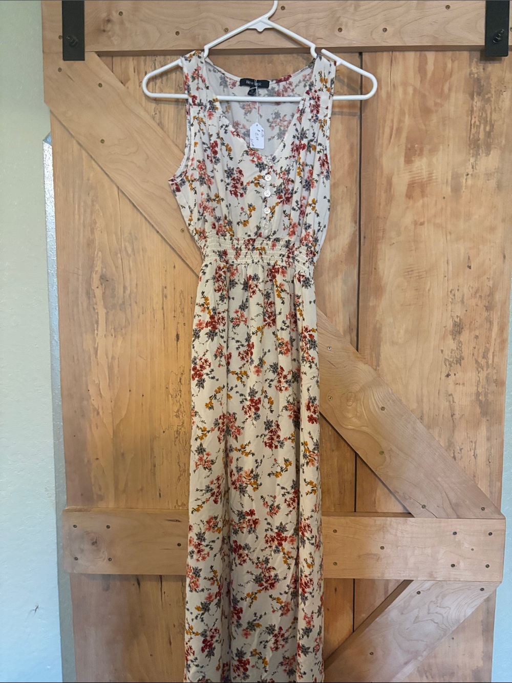 # 115 New Look Cream Maxi Dress with Red and Orange Floral Print